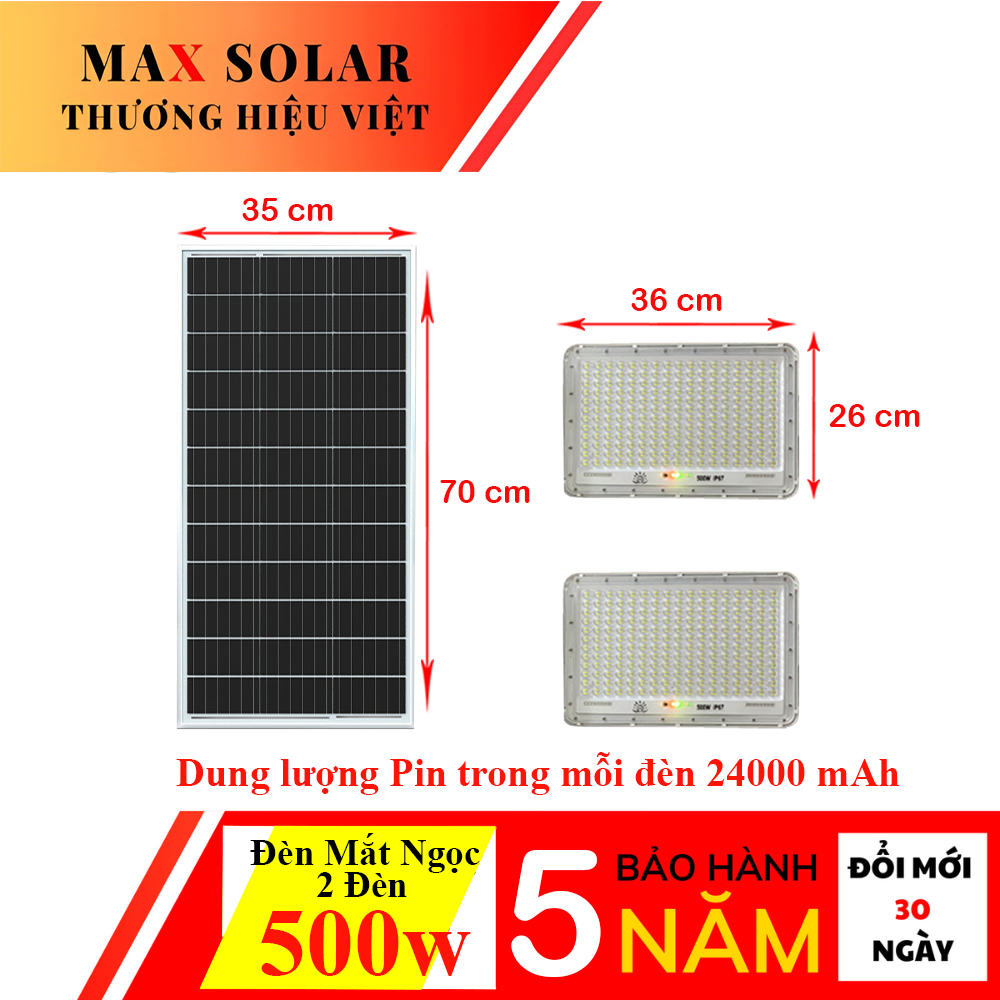 Đèn năng lượng mặt trời 500w 1 tấm pin 2 đèn MaxSolar
