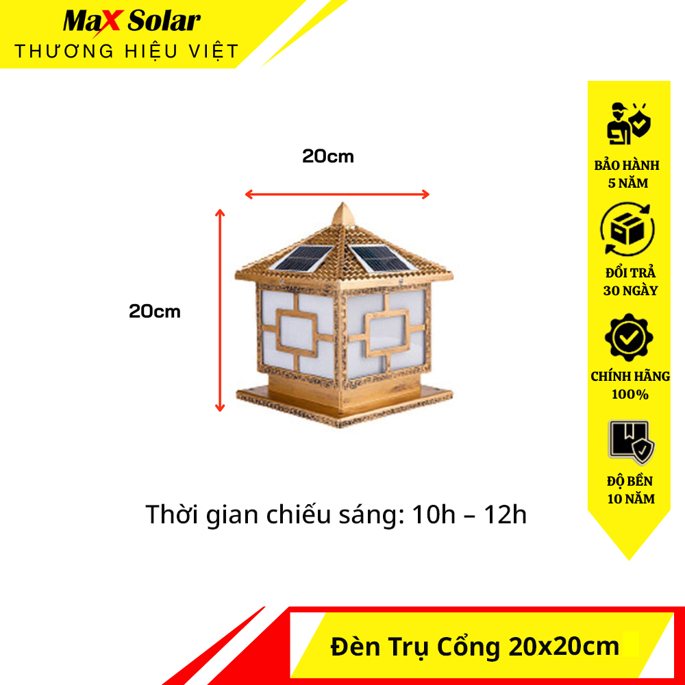 Đèn Trụ Cổng Năng Lượng Mặt Trời 20x20cm